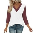 thumbnail image 2 of Busydd Womens Tops S-3XL Trendy Colorblock Patchwork Summer Tops for Women Casual V Neck 3/4 Lenght Sleeve Going Out Tops for Women Comfy Versatile Spring Tops, 2 of 6