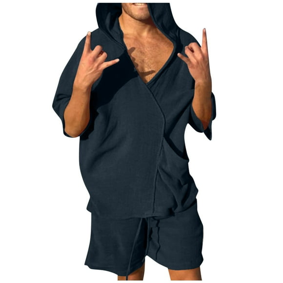 Ketyyh-chn99 Sweat Suits Men Summer Swim Shorts Set Men's Shirt and Shorts Set Beach Suit Summer Outfit 2 Piece Set Blue,M