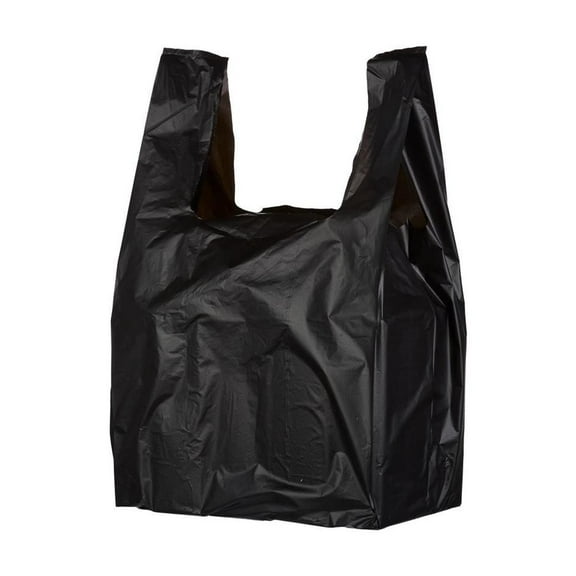 Black Plain Plastic Bags with Handles 12" x 7" x 23", Pack of 500 Large Polyethylene Plastic Bags for Small Business, Single Use Plastic Grocery Bags with Handles 0.65 Mil