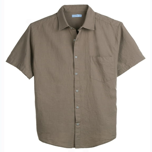 COEVALS Club Men's Linen Shirts Summer Beach Casual Button-down Short Sleeve Shirt Dark Khaki 04 XX-Large