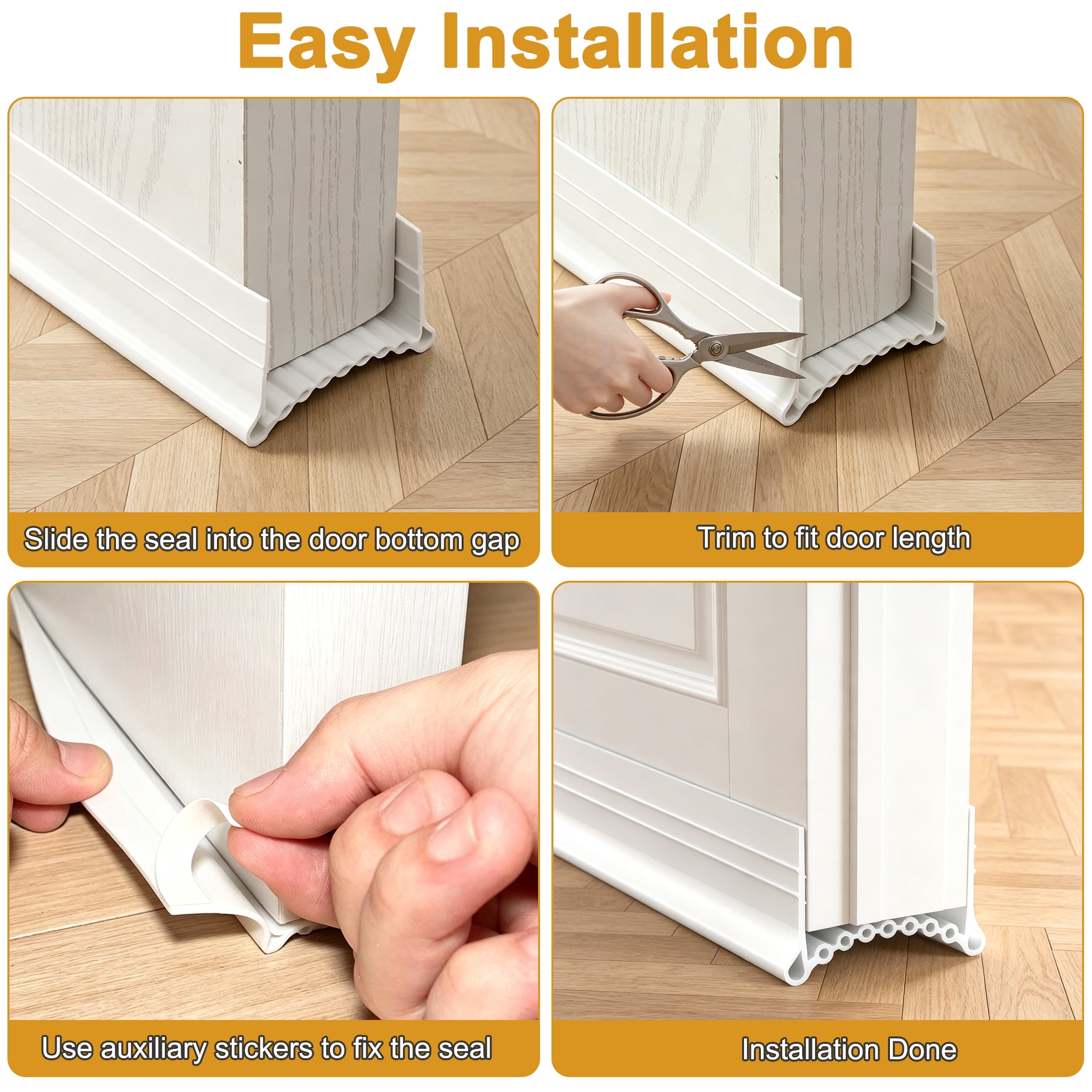 Silicone Door Bottom Seal, Under Door Draft Stopper, Weather Stripping Door Sweep, Noise Dust Bug Blocker, Weather Stripping Fit Door Thickness 1.35‑1.95 Inch