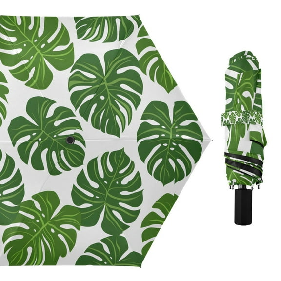 Monstera Leaf Compact Sun Umbrella Windproof Travel Umbrellas for Rain Strong Portable UV Protection