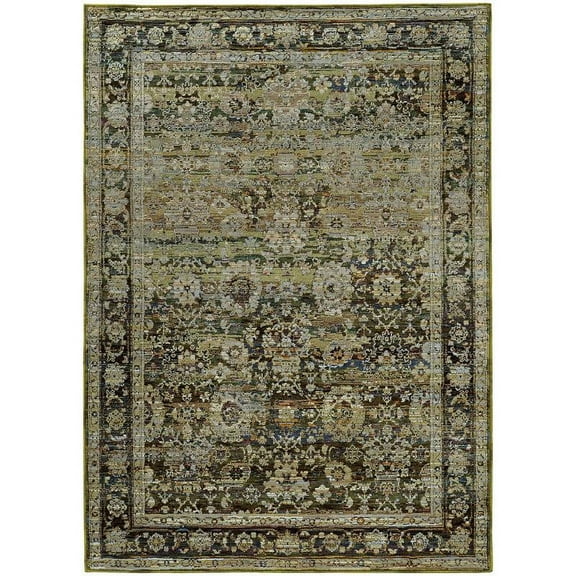 Oriental Weavers Andorra Area Rug 7125C Casual Green Rings Scrolls 7' 10" x 7' 10' Round