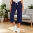 thumbnail image 5 of Fengactive Kids Summer Solid Loose Wide Leg Capri Sweatpants Drawstring Elastic Waist Large Patch Pocket Casual Athletic Cropped Trousers 5-15T, 5 of 9