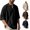 A-Black497, variant on Bibifish Mens T Shirts Three Quarter Stand Collar Half Placket Linen Texture Solid Tees Loungewear Loose Summer Tops