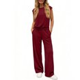 thumbnail image 6 of Stichou Women's Summer 2 Piece Lounge Sets Cap Sleeve Tops Wide Leg Pants 2026 Workout Sets Loose Fit Casual Tracksuit Wine 2XL, 6 of 6