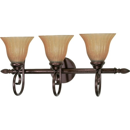 Nuvo Lighting 62413 - 3 Light (Twist and Lock Base) 25" Moulan Copper Bronze Finish with Champagne Linen Washed Glass Vanity Light Fixture (60-2413)