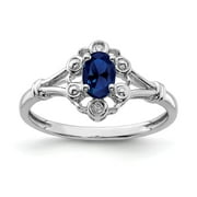 925 Sterling Silver Rhodium-plated Created Sapphire & Diam. Ring Size: 8; for Adults and Teens; for Women and Men