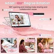 Rumtuk 14 Rose Gold Laptop,8GB LPDDR4 RAM,256GB SSD,CPU J4105,Win 11 Pro/Office 2019,FHD IPS,180° Hinge,Webcam,TF Card Slot,USB3.0,Mouse & Mouse Pad,Ultra Light- Pink PC Notebook for Work Study Play