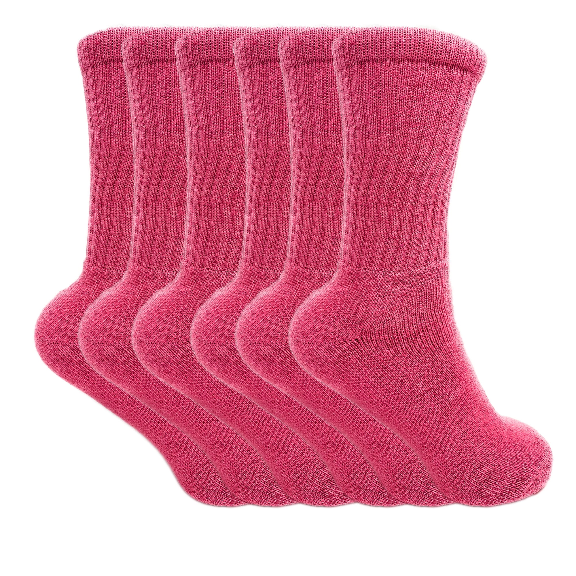 AWS/American Made Cotton Crew Socks for Women Hot Pink 6 PAIRS Size