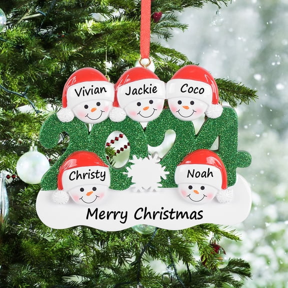 Maxora Personalized Ornaments Customized Christmas Ornament Snowman Family of 5 Free Customize