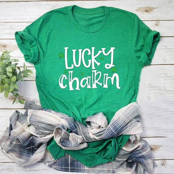 Aayomet St Patrick's Day Womens Tops Women's Relaxed-Fit Short-Sleeve Scoopneck Swing Tee,White L