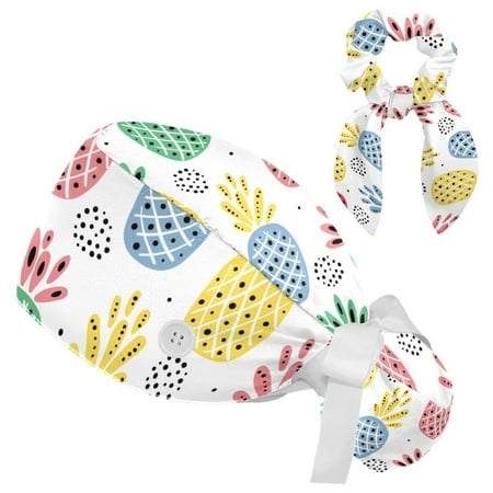 

Working Cap with Buttons and Sweatband Scrub Hat Bouffant Caps with Scrunchie Pineapple Tie Back Hats
