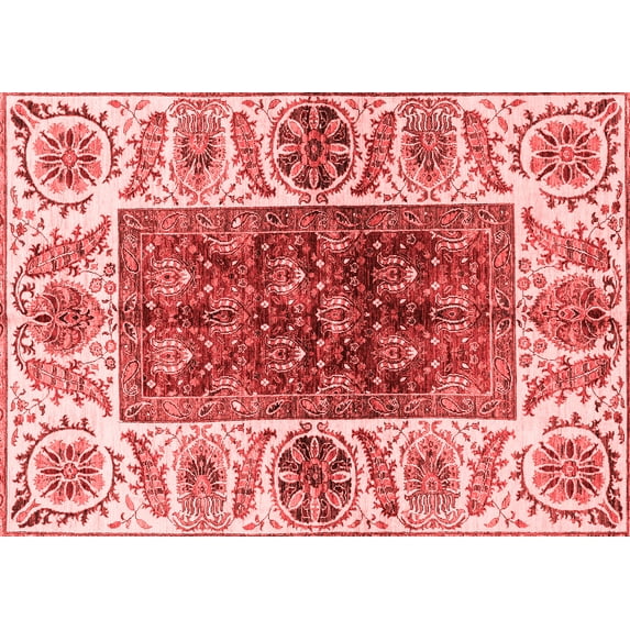 Ahgly Company Machine Washable Indoor Rectangle Abstract Red Modern Area Rugs, 7' x 9'