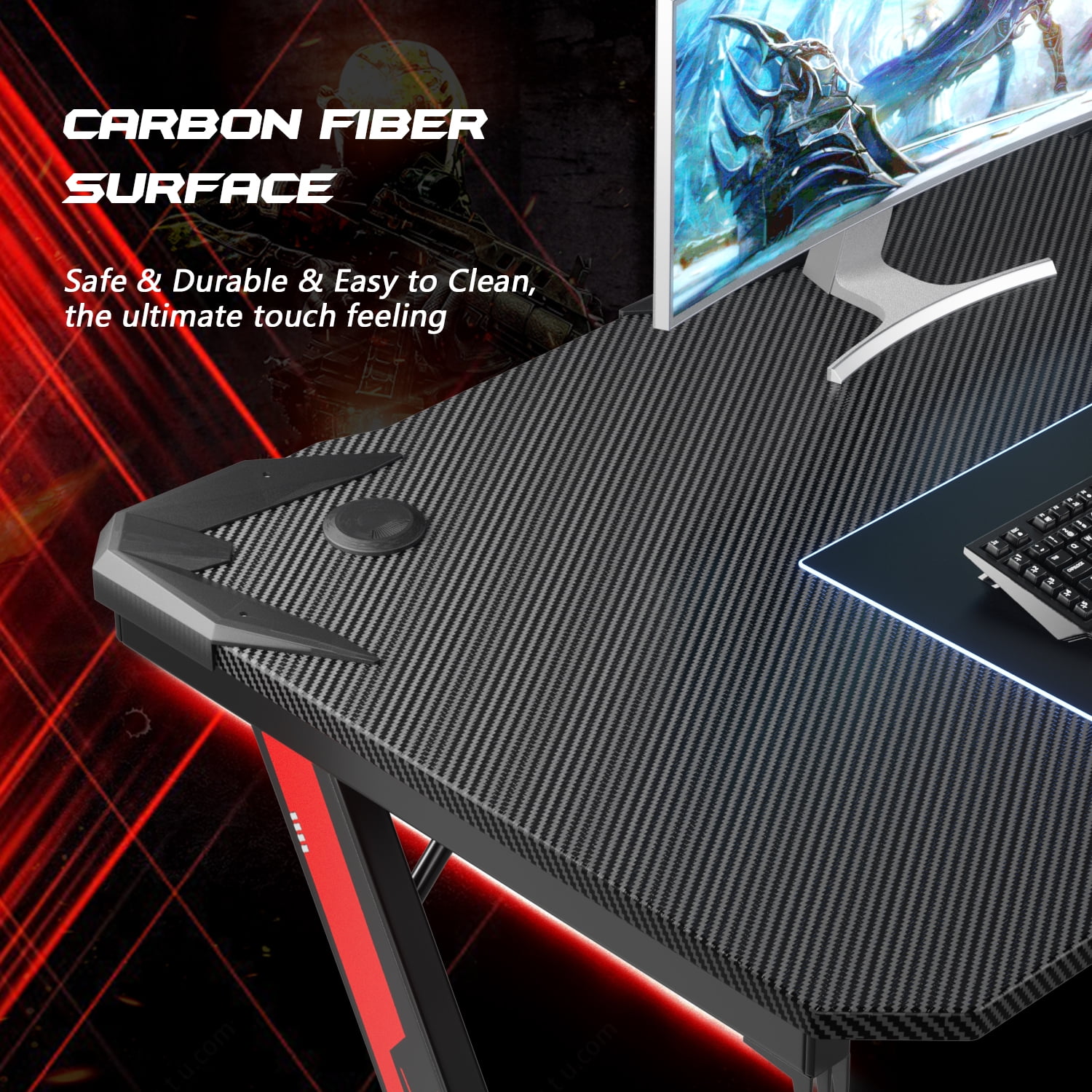 Homall 44' Z-Shaped Computer Gamer Desk, Carbon Fiber Surface, Cup