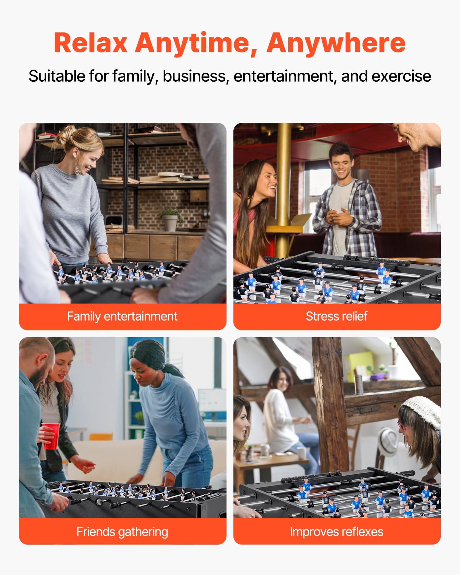 VEVOR Foosball Table, 48 inch Standard Size Table, Indoor Full Size Foosball Tables for Home, Family, and Game Room, Durable Soccer Set, Includes 2 Balls, Score Keeper, and 2 Cup Holders