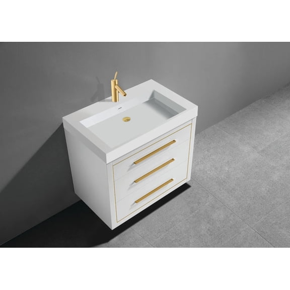 MADELI - VILLA 36" WALL-MOUNT VANITY MATTE WHITE W/ POLISHED NICKEL HANDLES