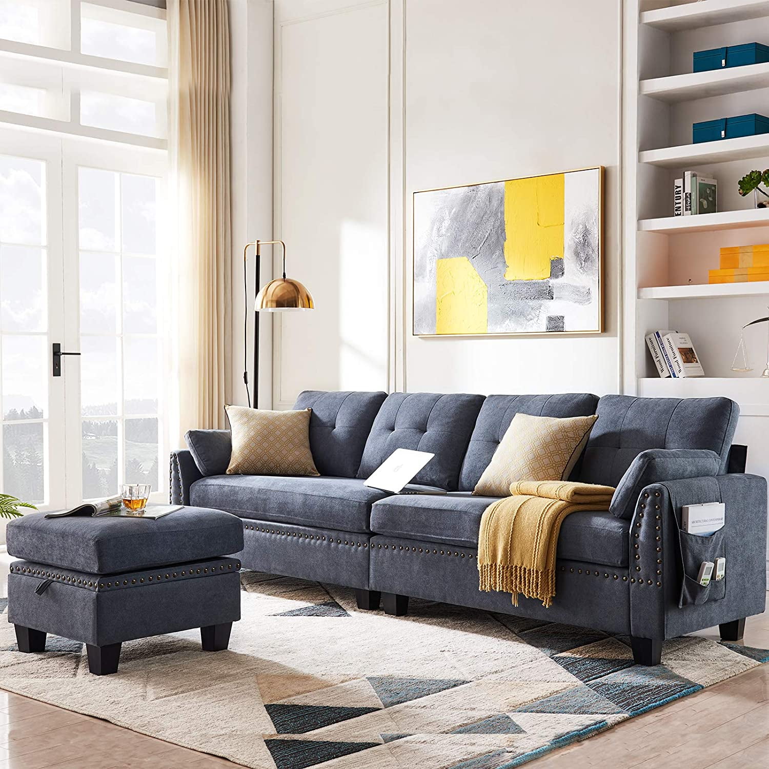 Honbay Reversible Sectional Sofa For Living Room L Shape Couch 4 Seat Sofas Sectional For Apartment Walmart Com Walmart Com