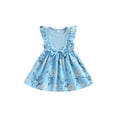 thumbnail image 1 of Bagilaanoe Toddler Baby Girl Summer Dress Flower Print Ruffle Fly Sleeve A-line Dresses 6M 12M 18M 24M 3T 4T Kid Patchwork Skirt, 1 of 9