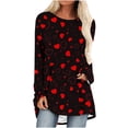 thumbnail image 1 of Cameland Chemises Grande Taille pour Femmes Imprimé Cœur Hauts de la Saint-Valentin Manches Longues Tunique Col Rond Blouses, 1 of 3