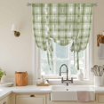 thumbnail image 2 of Tie Up Curtains for Windows Sage Green Buffalo Plaid Valance Adjustable Balloon Curtain Watercolor Check Stripes Tie Up Shades for Kitchen Living Room Bedroom Privacy Curtain Drape 34x45 Inch, 2 of 9