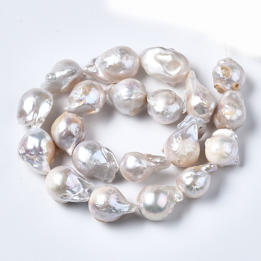 Natural Baroque Pearl Keshi Pearl Beads Strands Cultured Freshwater Pearl Natural Color White 16~36x14~19x12~18mm Hole: 0.5mm