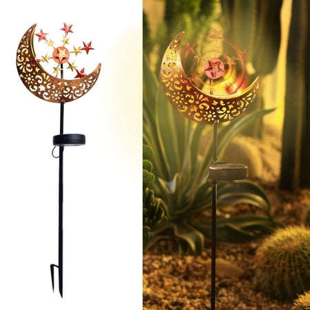 

Garden Solar Light Way Outdoor Moon Windmill Earth Stake Metal Light Waterproof Warm White LED Solar Decorative Light for Meadow Yard Or Patio