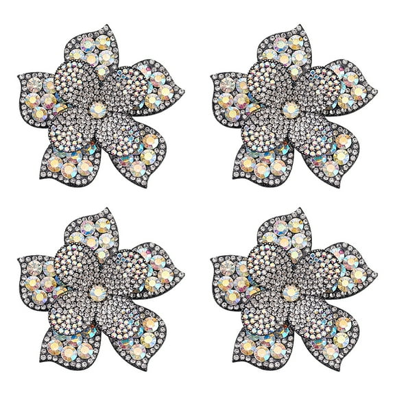4Pcs Rhinestone Appliques Sew on Patches Costume Accessories Flower Crystal AB 65x65x10mm
