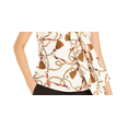 thumbnail image 3 of Bar III Women's Printed Tie Neck Top Beige Size Small, 3 of 3