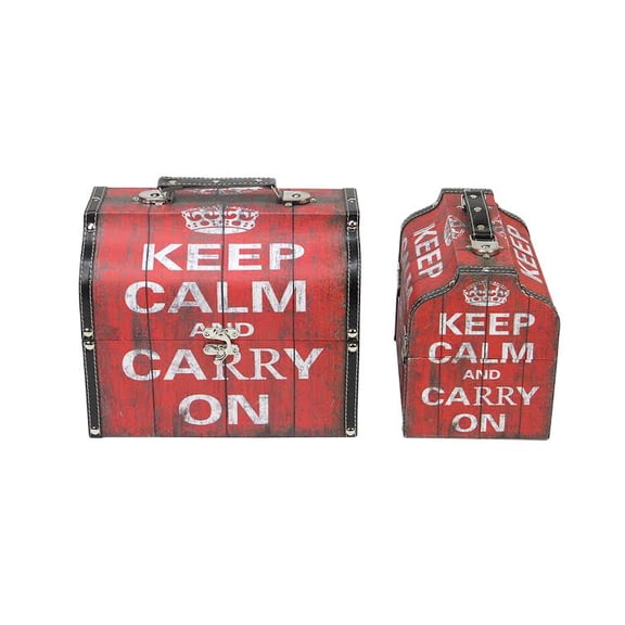 Northlight Set of 2 Red and White Keep Calm and Carry On Decorative Wooden Storage Boxes