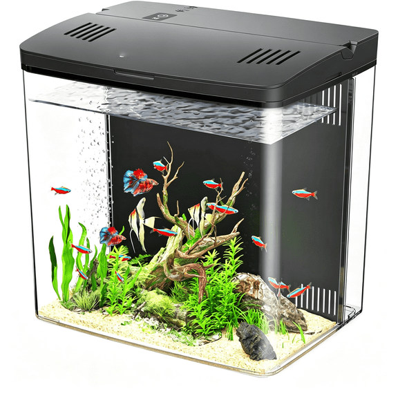 ACDANC 1.2 Gallon Desktop Fish Tank,Self-Cleaning Smart Aquarium with Filter&5-Color Led Light,Quiet Auto-Cycling Pump for Betta Shrimp Guppy Goldfish,Small Fish Tank for Home Office