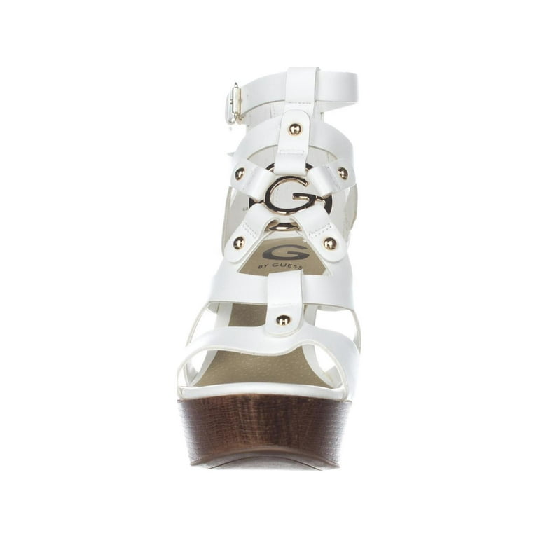 Womens G by GUESS Dodge Strappy Wedge Sandals White