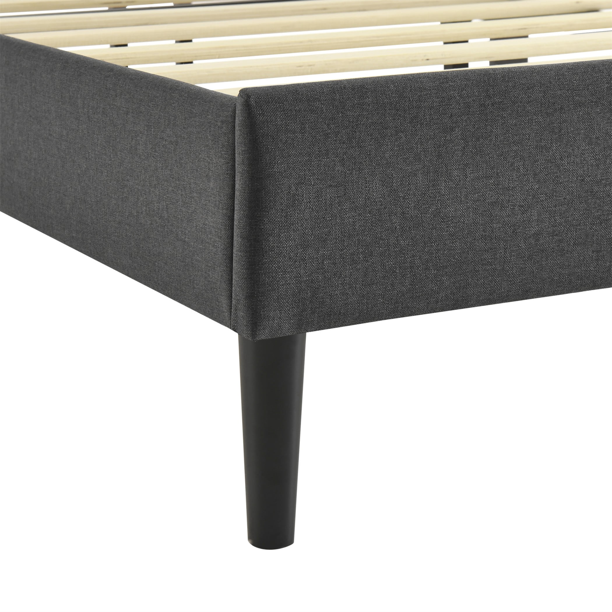BSHTI King Size Platform Bed Frame with Adjustable Tufted Headboard, Solid Wood Frame, 12 Wood Slats, No Box Spring Needed，Grey
