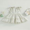 thumbnail image 2 of Bébé bébé Fille Été Boho Robe Couleur Unie Spaghetti Sangle Robe de Cou Carré Plage Robe de Soleil Blanc 2-3 Ans, 2 of 8