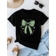 thumbnail image 5 of Camisetas para mujer, camiseta verde con lazo, manga corta, holgada, cuello redondo, informal, para adolescentes, 5 of 8
