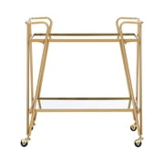 Linon Mia Metal and Mirrored Mid-Century 2 Level Rolling Bar Cart in Gold