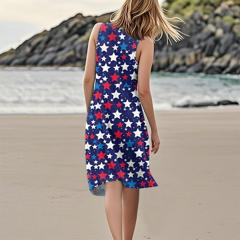 4Th Of July, American Flag Casual Tank Sundress With Pockets July