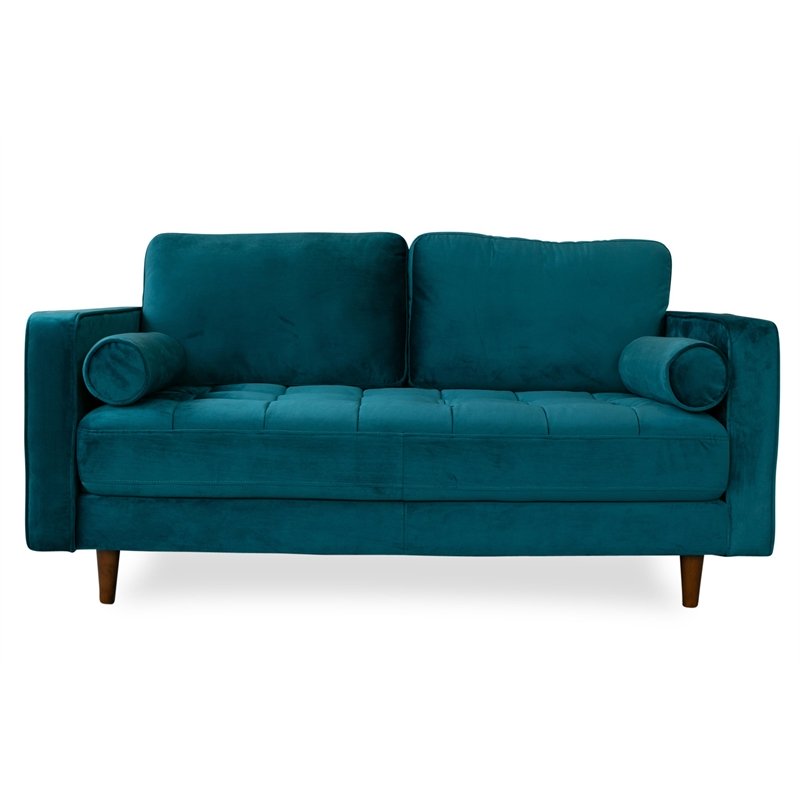 MidCentury Modern Demi Loveseat Emerald Green Velvet Sofa