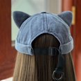 thumbnail image 7 of Hsqqdc 1pc Navy Blue Cotton Rolled Cuff Docker Cap Unisex Brimless Cat Ear Hat for Daily Casual Wear, 7 of 7