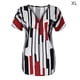thumbnail image 3 of Sonducket Camiseta de mujer con cuello en V y rayas en la parte de manga corta con cremallera blusa delgada Prendas para la parte del cuerpo Rojo XL, 3 of 4