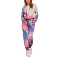 thumbnail image 2 of INSPIRE CHIC Women's Tie Dye Sweatsuits Pullover Hoodie Sweatshirt Drawstring Jogging 2 Piece Tracksuit Outfit Set L Purple Blue, 2 of 6