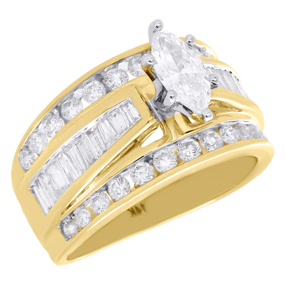 Jewelry For Less 14K Yellow Gold Marquise Solitaire Diamond Ladies