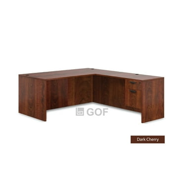 GOF 1 Person Workstation Cubicle (5.5’D x 6.5’W x 6’H) / Office Partition, Room Divider (L-Shape Desk Only, Dark Cherry)