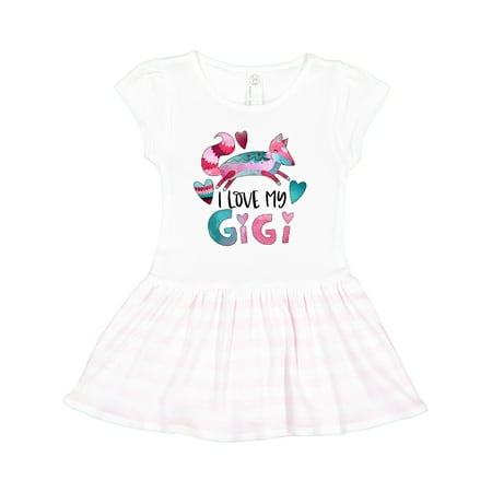 

Inktastic I Love My Gigi Pink and Blue Fox with Hearts Gift Toddler Girl Dress