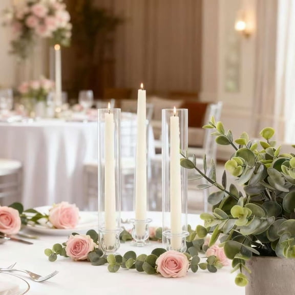 10 Set Hurricane Glass Taper Candle Holders, 12" Tall Cylinder Glass Candle Holder Tube Shape Bottomless and 2.5" Clear Taper Candlestick Holders for Centerpiece Wedding Christmas Party