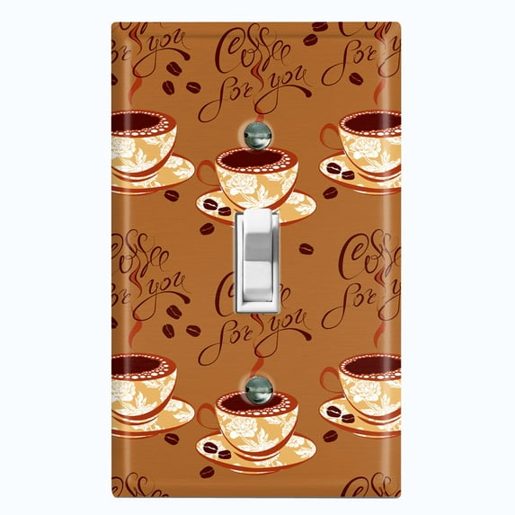 Metal Light Switch Plate Outlet Cover (Tan Floral Coffee Cup COF001)