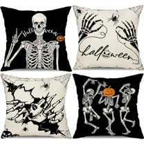 Halloween Pillow Covers 18x18 inch Set of 4 Halloween Decorations Dancing Skeleton and Skull Hands Decor Holiday Pillow Case Farmhouse Decor for Home Sofa B106