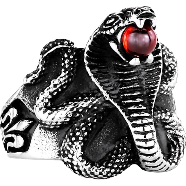 MasteelfCA Snake Ring Red Gem Ring Titanium Steel Ring Personalized Ring Men Ring Jewelry