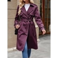 thumbnail image 5 of Double Breasted Women Solid Color Casual Long Trench Coat with Belt, 5 of 6