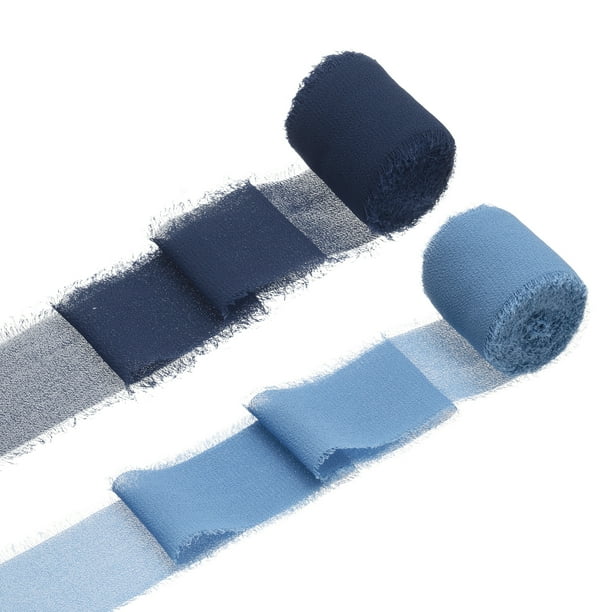 Uxcell 2 Rollos de Cinta de Gasa, Cinta de Flecos Hecha a Mano de 1.5 Pulgadas x 5 Yardas para Envolver Ramo de Flores Decoración de Bodas Artesanías DIY Azul Marino/Azul Profundo